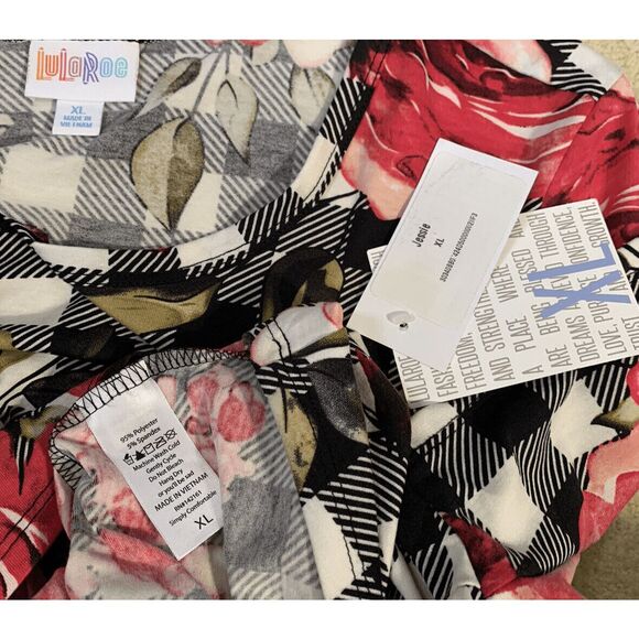 LuLaRoe Womens Dress Size XL Jessie Pink Roses Black White Plaid Floral NWT - Picture 2 of 2